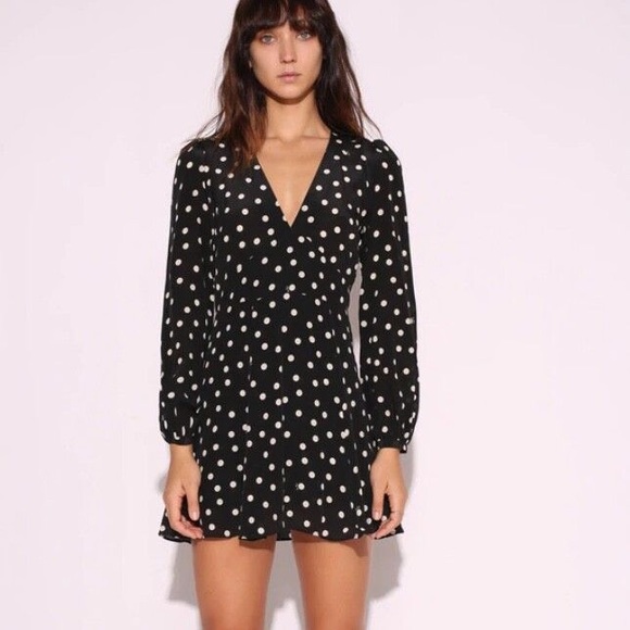 Realisation Par Dresses & Skirts - Réalisation Par 100% Silk Black Polka Dot Long Sleeve Dress